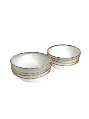 Vintage Fire King Milk Glass Berry Bowls Set of 8 Gold Trim Swirl Dessert Bowls